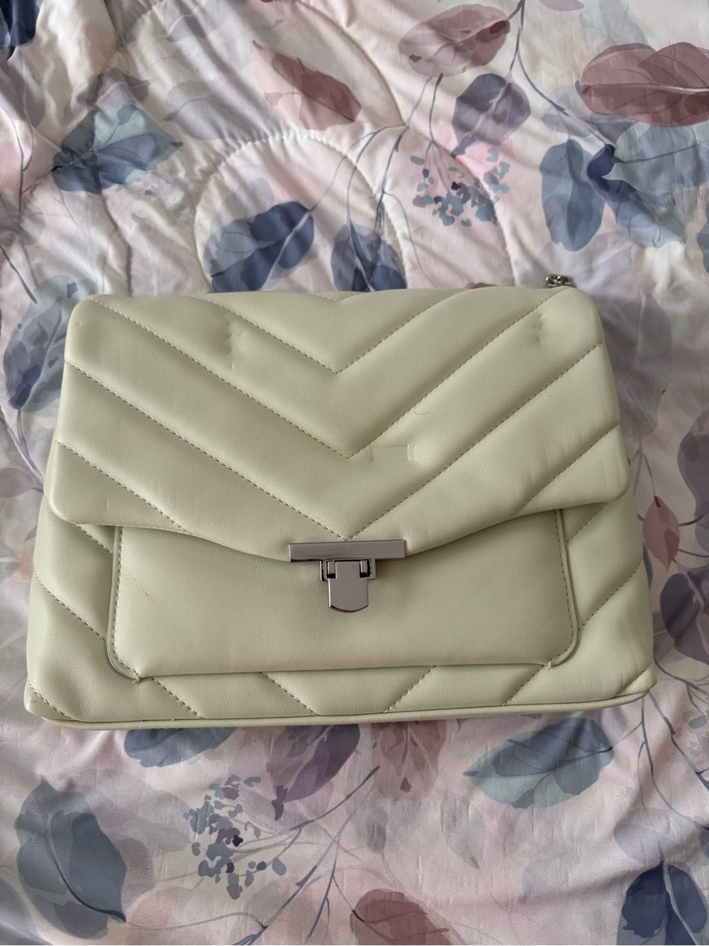 a new day Quilted Crossbody Bag in Light Cream with Silver Hardware